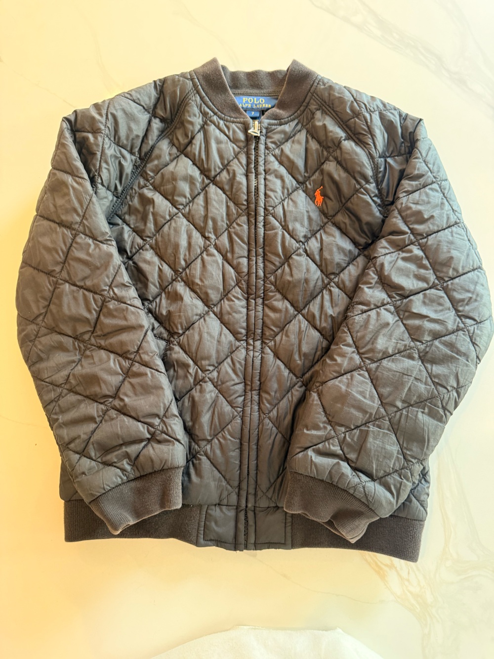 Polo by Ralph Lauren Quilted Bomber Jacket in Black with Orange Pony